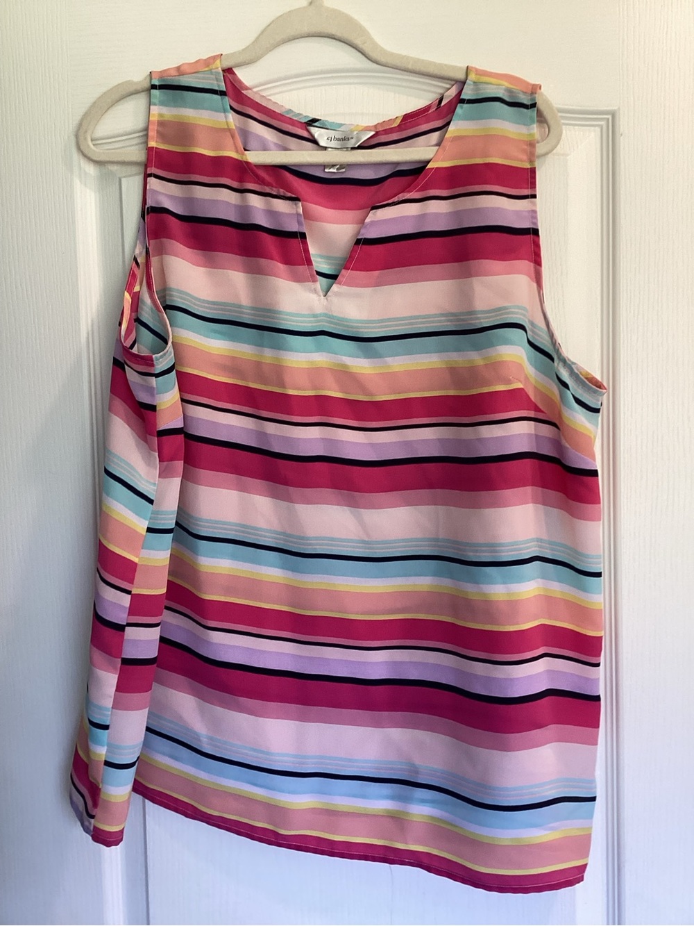 CJ Banks Striped Sleeveless V-Notch Top - Multi Pink/Blue 1X EUC